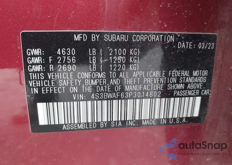 2023 Subaru Legacy Premium from USA, damaged, VIN 4S3BWAF63P3014802